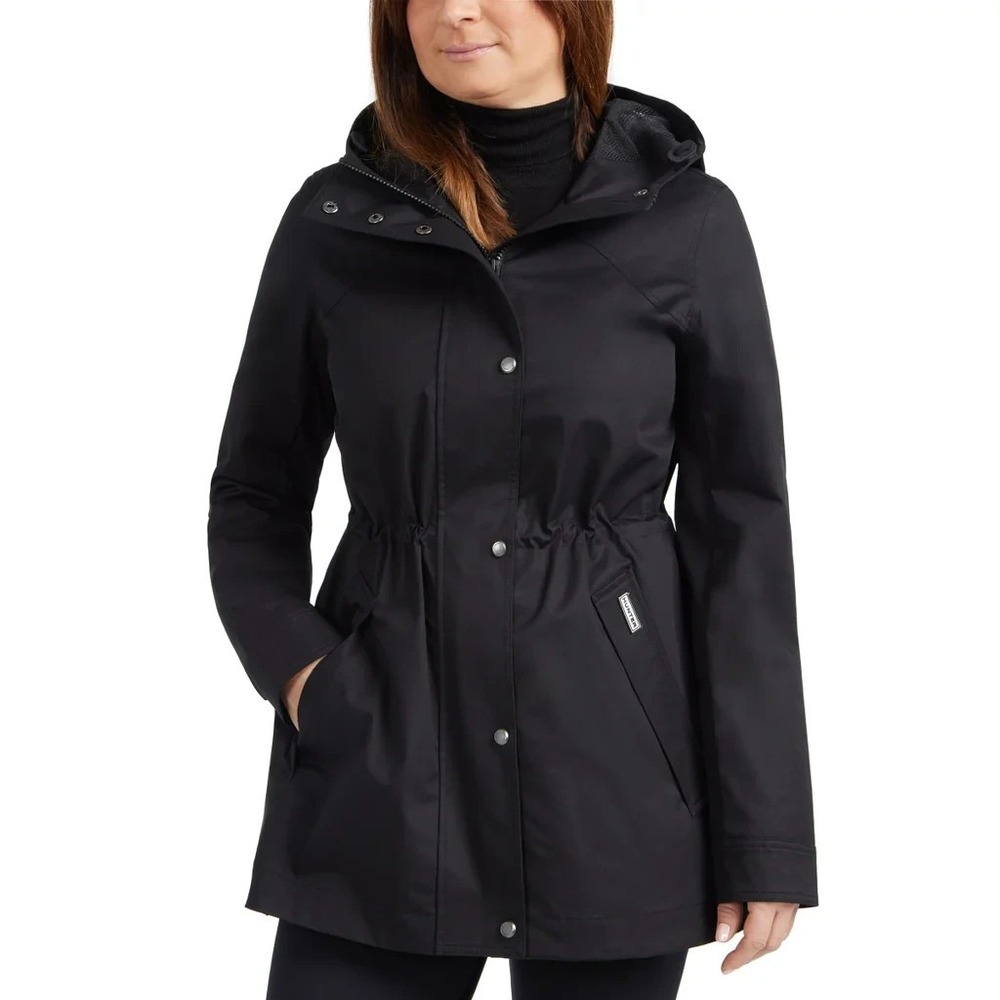 Hunter Women's Cotton Smock Hooded Rain Jacket Water Resistant, Black, XS, New